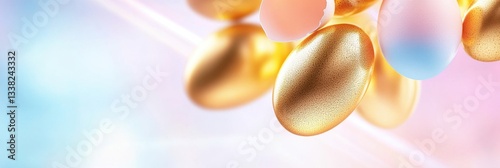 Golden Eggs Amidst Pastel Colors With Light Bokeh