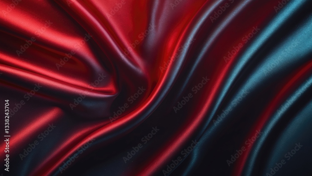 Obraz premium Modern abstract background featuring black and red silk satin. Space for design with a color gradient. Dark light effects, glow, and glitter. A theme of luxury with an empty, blank, and minimal tem...