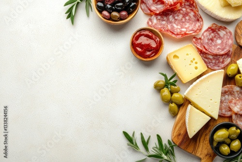Delicious charcuterie board with various cheeses salami olives and fresh rosemary perfect for a party