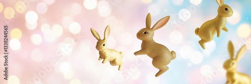 Glittering Bunnies On Pastel Bokeh Background Design