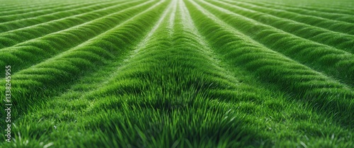 Natural lawn grass texture with a vibrant green appearance. Beautiful new grass surface; recent playground on a stadium.
