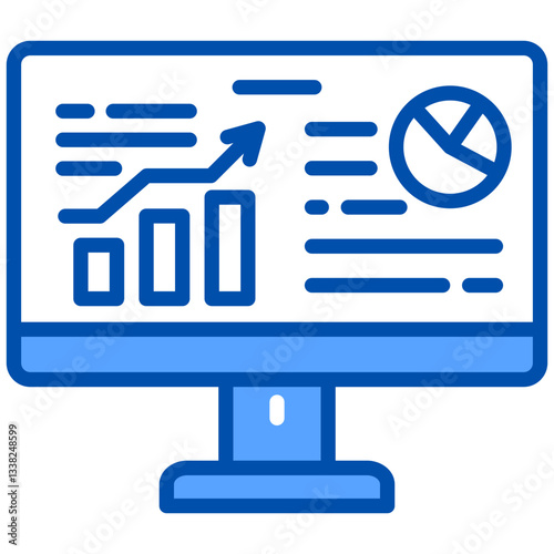 Online analytical icon in Blue Color Style. Simple Vector Design. Simple Vector Flat Icon