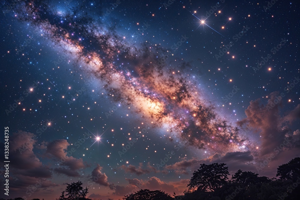 Fototapeta premium Celestial Celebration Featuring Shining Stars and Vivid Galaxies in the Night Sky