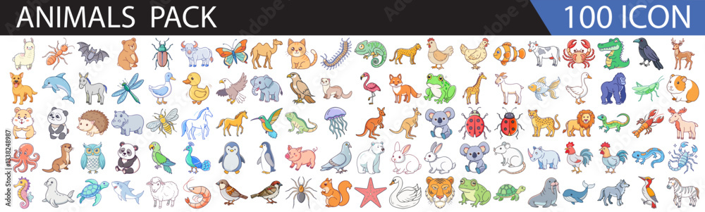 Animals Icon Set – 100 Colorful Flat Design Animal Icons for Kids, Education, Wildlife, and Nature Projects-A fun and colorful collection of 100 flat design animal icons, perfect for kids, education, Animals Icon Set – 100 Colorful Flat Design Animal Icons for Kids, Education, Wildlife, and Nature Projects-A fun and colorful collection of 100 flat design animal icons, perfect for kids, education,