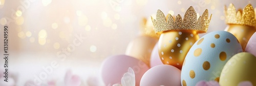 Glowing Golden And Pastel Eggs With Crowns