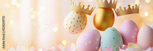 Golden-Crowned Easter Eggs On Pastel Petal Background