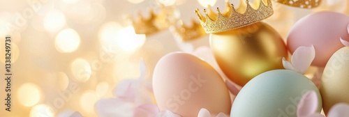Easter Celebration With Crowned Pastel Eggs And Petals