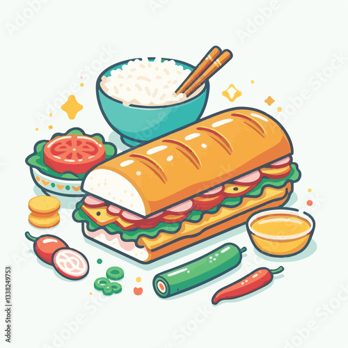 bread, baguette, meal, meat, fresh, food, background, cucumber, carrot, lunch, cuisine, coriander, sandwich, asian, traditional, vietnamese, pork, vietnam, sliced, closeup, cilantro, vegetable, street
