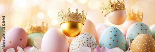 Decorative Eggs With Gold Crowns And Soft Lighting