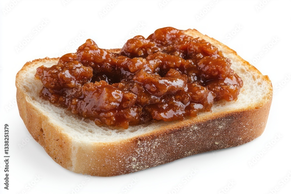 Delightful open sandwich with flavorful apple butter spread on fresh bread on a white surface for breakfast photography Delightful open sandwich with flavorful apple butter spread on fresh bread on a white surface for breakfast photography