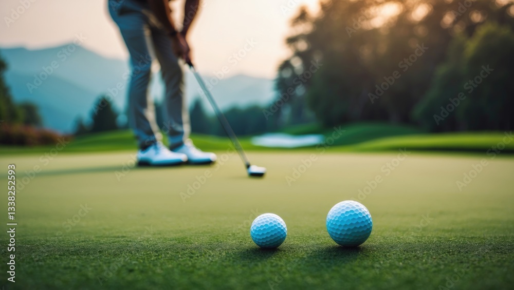 Obraz premium Blurred golfer swinging on a golf course.