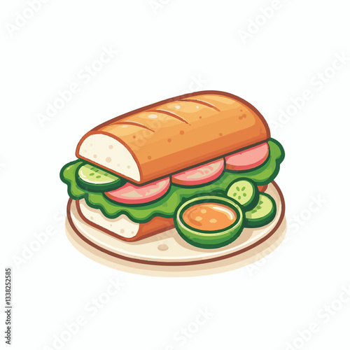 bread, baguette, meal, meat, fresh, food, background, cucumber, carrot, lunch, cuisine, coriander, sandwich, asian, traditional, vietnamese, pork, vietnam, sliced, closeup, cilantro, vegetable, street