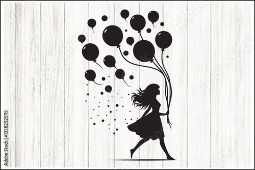 Girl Holding Balloons Silhouette Set