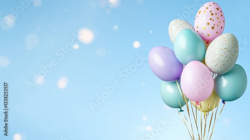 A Cluster Of Pastel Balloons With Golden Accents.
