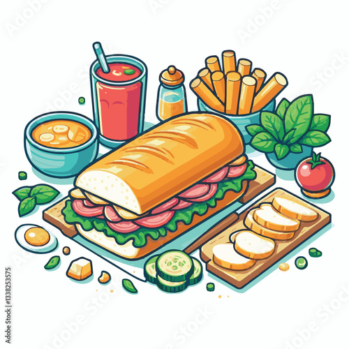 bread, baguette, meal, meat, fresh, food, background, cucumber, carrot, lunch, cuisine, coriander, sandwich, asian, traditional, vietnamese, pork, vietnam, sliced, closeup, cilantro, vegetable, street
