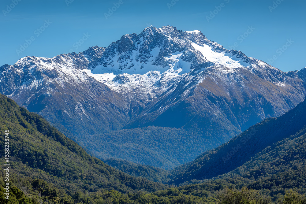 A majestic mountain peak covered in snow surround A majestic mountain peak covered in snow surround