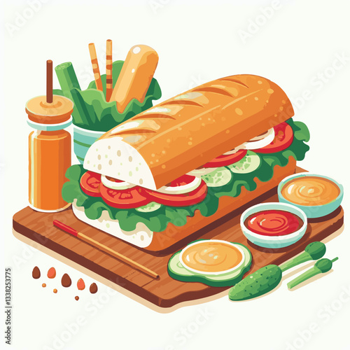 bread, baguette, meal, meat, fresh, food, background, cucumber, carrot, lunch, cuisine, coriander, sandwich, asian, traditional, vietnamese, pork, vietnam, sliced, closeup, cilantro, vegetable, street