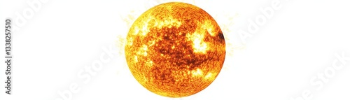 Sun, bright and fiery star, white isolated background.