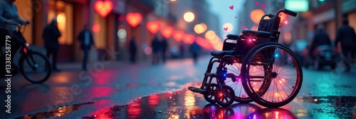 Wheelchair decorated with sparkles and hearts, hearts, gaypride, pride