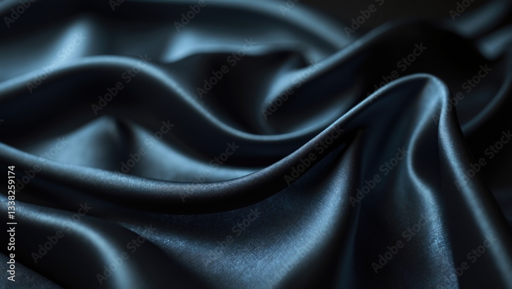 Fototapeta premium Blurred black silk fabric. Iridescent and shimmering like a star in the night sky, it possesses a taffeta-like structure but a smooth texture that produces a subtle luster.
