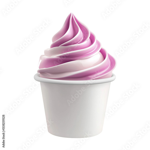 Realistic Soft Serve Frozen Yogurt with Pink Swirl in White Cup, Isolated on transparent background 