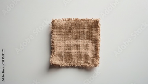 Burlap Fabric Patch Label, Piece of Jute Sackcloth, Isolated Sack Cloth Tag on White Background
