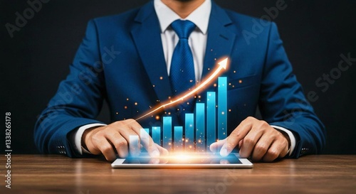 Businessman use financial analytics and investment,growth and optimize economic performance in today's dynamic market strategies leveraging digital technology to drive business 