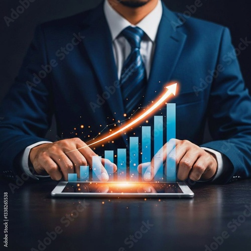 Businessman use financial analytics and investment,growth and optimize economic performance in today's dynamic market strategies leveraging digital technology to drive business 