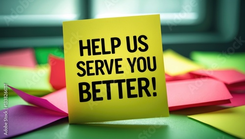 Text sign indicating help us serve you better
