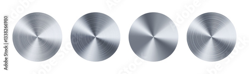 Iron color medal radial gradient shield. Metallic silver round coin. Award badge round button. 3d brushed grinding disk surface texture. Steel seal frame label. Platinum prize tag sticker texture