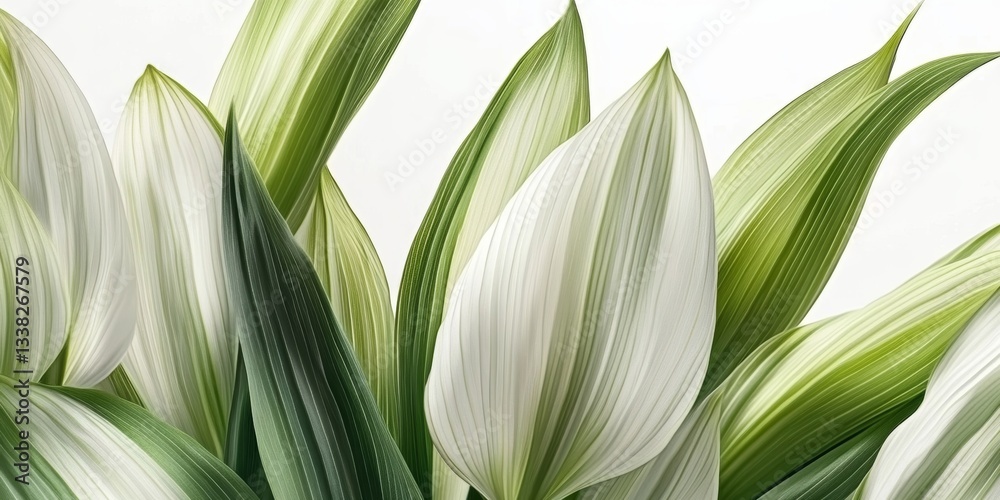 Obraz premium Close Up, Fresh Green And White Hosta, Plantain Lily Plant Leaves On White Background