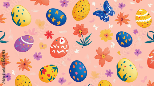easter pattern with colourful easter eggs