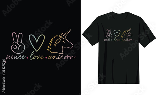 Peace love unicorn t-shirt design.