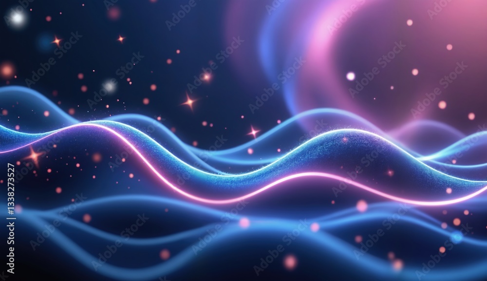 Obraz premium An ethereal, abstract landscape unfolds in a deep, cosmic blue, featuring gently undulating waves illuminated by a soft