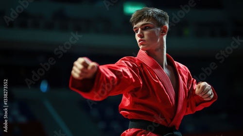 Sambo fighter in red kimono photo
