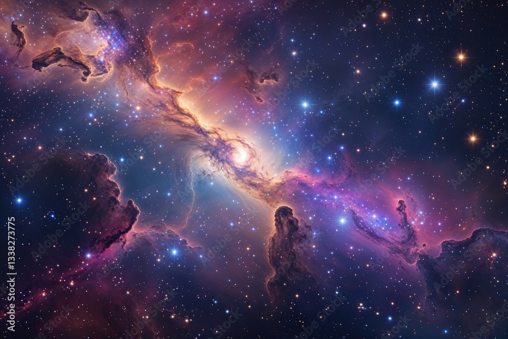 Obraz premium Breathtaking Interstellar Nebula and Stars Vibrant Cosmic Landscape with Enchanting Astral Beauty and the Milky Way