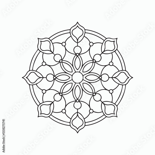 Easy Floral Mandala Coloring Page, round lace round ornament. mandala line art design