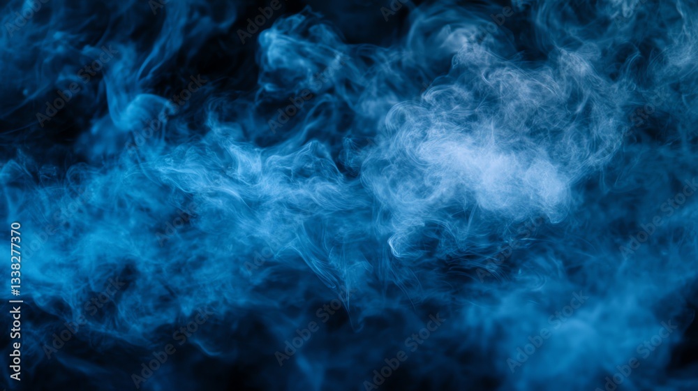 Obraz premium Mysterious Blue Smoke Swirling on Black Background for Abstract Design