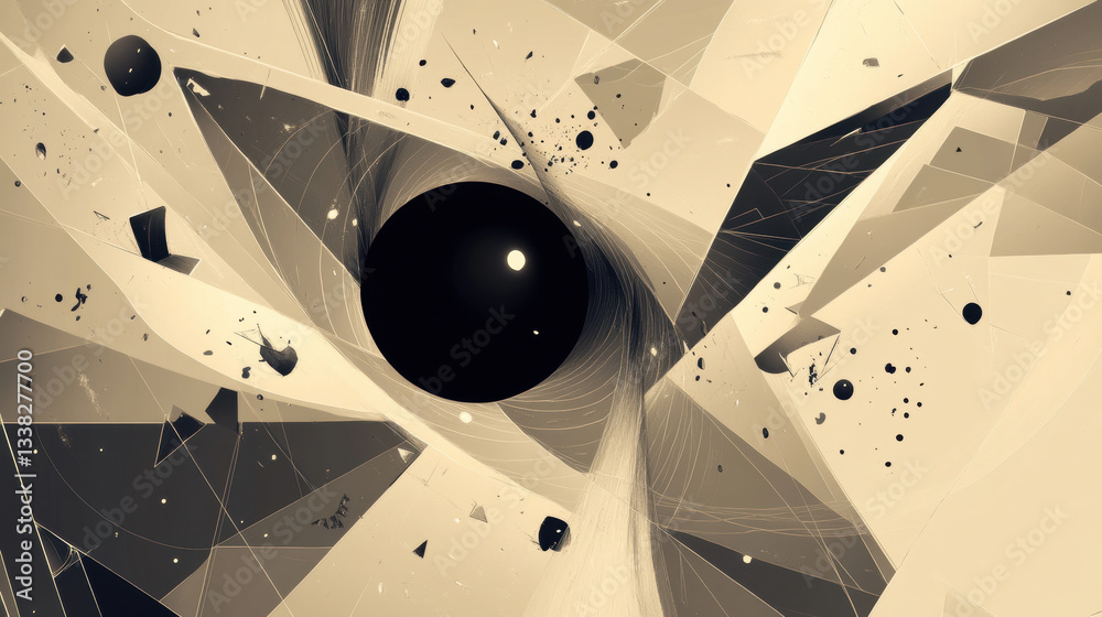 mesmerizing abstract image features central black hole surrounded by geometric shapes and dynamic lines, creating sense of cosmic energy and motion mesmerizing abstract image features central black hole surrounded by geometric shapes and dynamic lines, creating sense of cosmic energy and motion