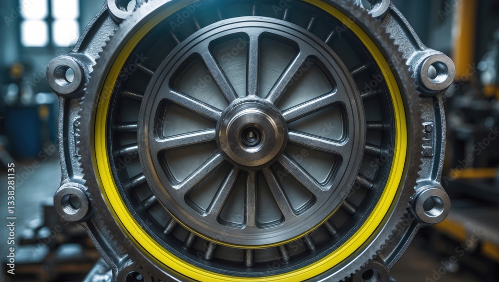 The interior of a powerful water pump. Visible are the pumping wheel and the sealing ring system. The interior of a powerful water pump. Visible are the pumping wheel and the sealing ring system.