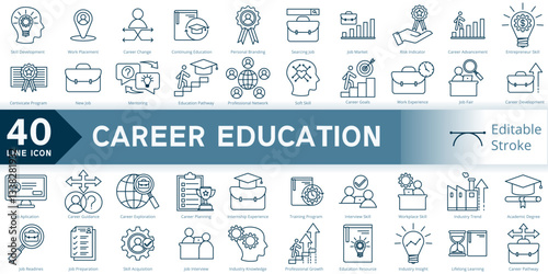 career education icon set, simple line element career education with editable stroke, career education simple icon, icon line style vector image