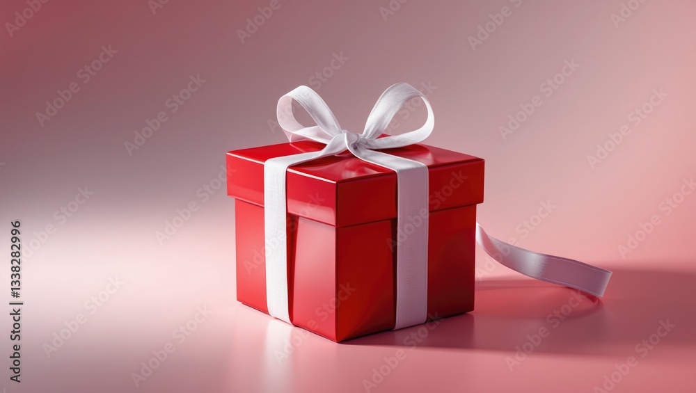 Fototapeta premium Little red present on crimson backdrop