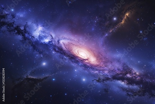 Vibrant Indigo Galaxy with Glimmering Nebula and Stunning Cosmic Background