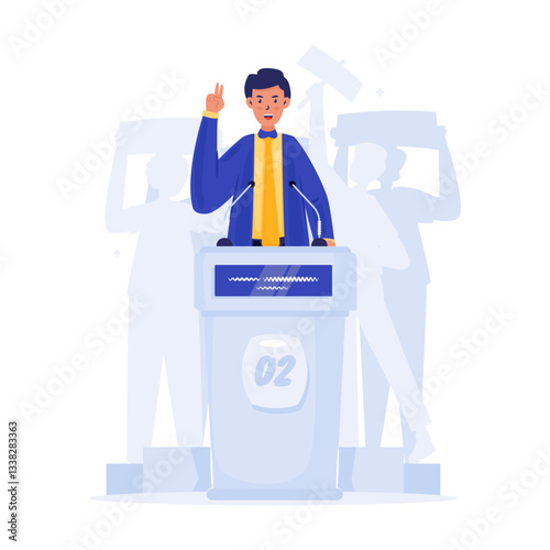 Political candidate giving a speech for election campaign vector illustration