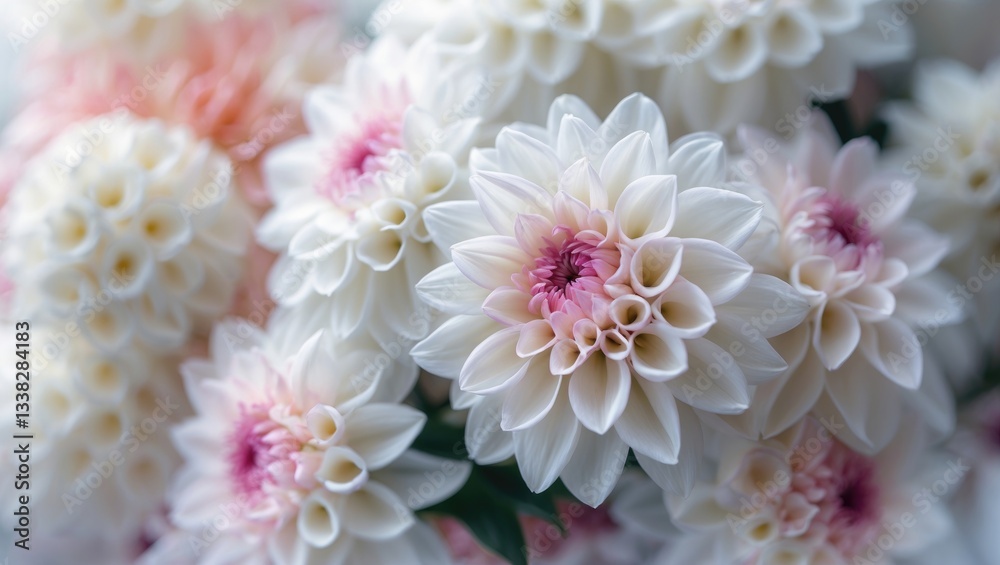 Fototapeta premium flowers dahlia decorative background, soft pastel bouquet floral card, overhead wallpaper backdrop. Close-up of flowers for texture background.
