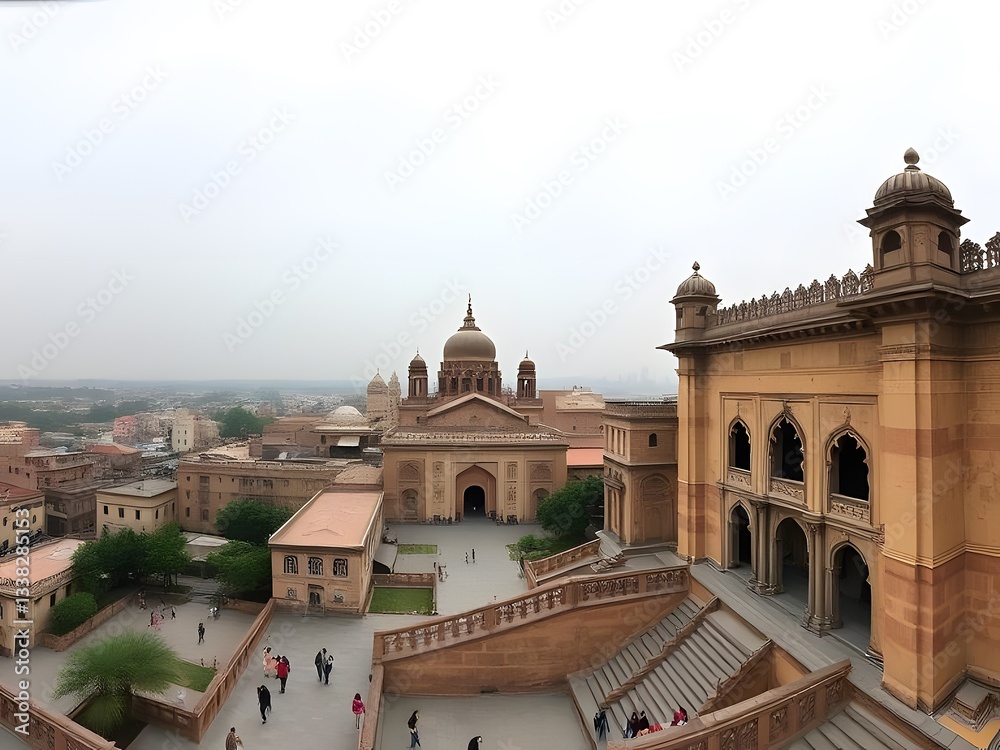 Obraz premium Junagarh Fort Complex, Bikaner, India. Historical architecture, intricate detail, travel destination, Rajasthan cityscape.