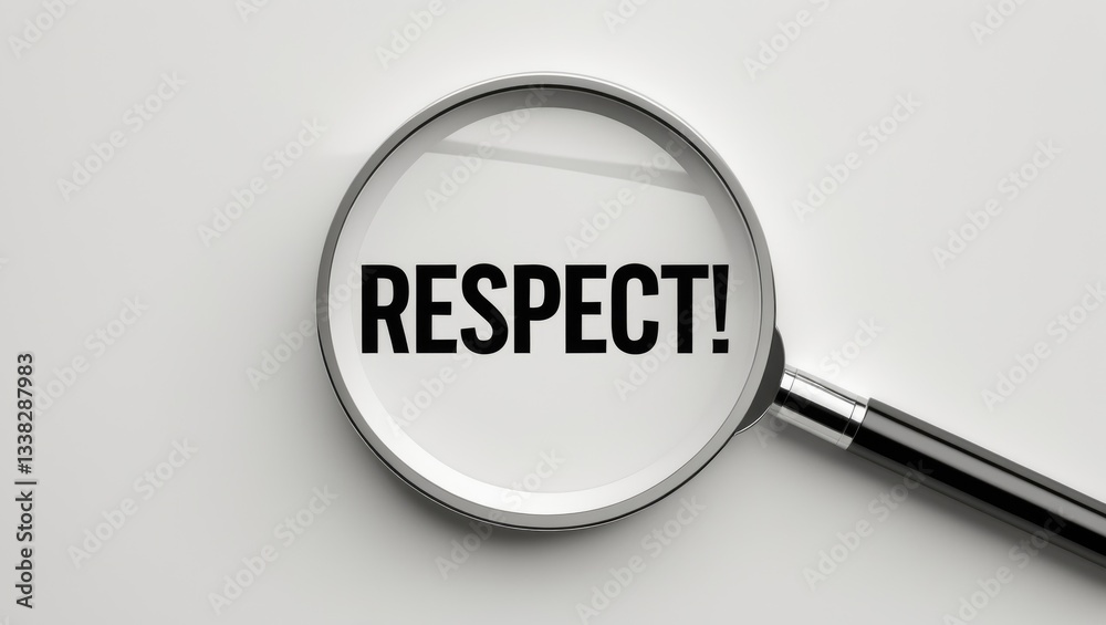 Focus on the symbol of a magnifying glass that represents respect. Focus on the symbol of a magnifying glass that represents respect.