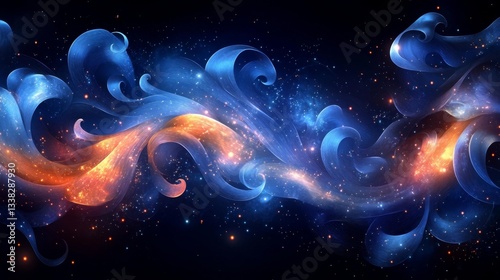 Abstract colorful swirls with cosmic lighting creating a sense of movement and energy in the dark space background. Generative AI