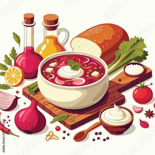 soup, food, borscht, bowl, ukrainian, dish, lunch, dinner, vegetable, beet, cream, cuisine, borsch, beetroot, red, meat, traditional, healthy, meal, homemade, hot, gourmet, plate, garlic, tasty, cooki