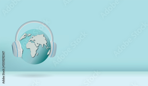 Planet earth wearing headphones listening to global languages